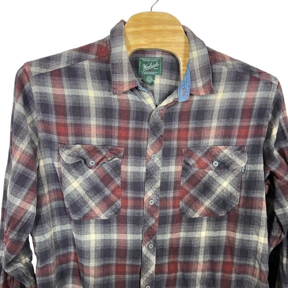 Woolrich Button Up Flannel Shirt Size 3XL Men's Long Sleeve Gray Red Plaid - Picture 1 of 5